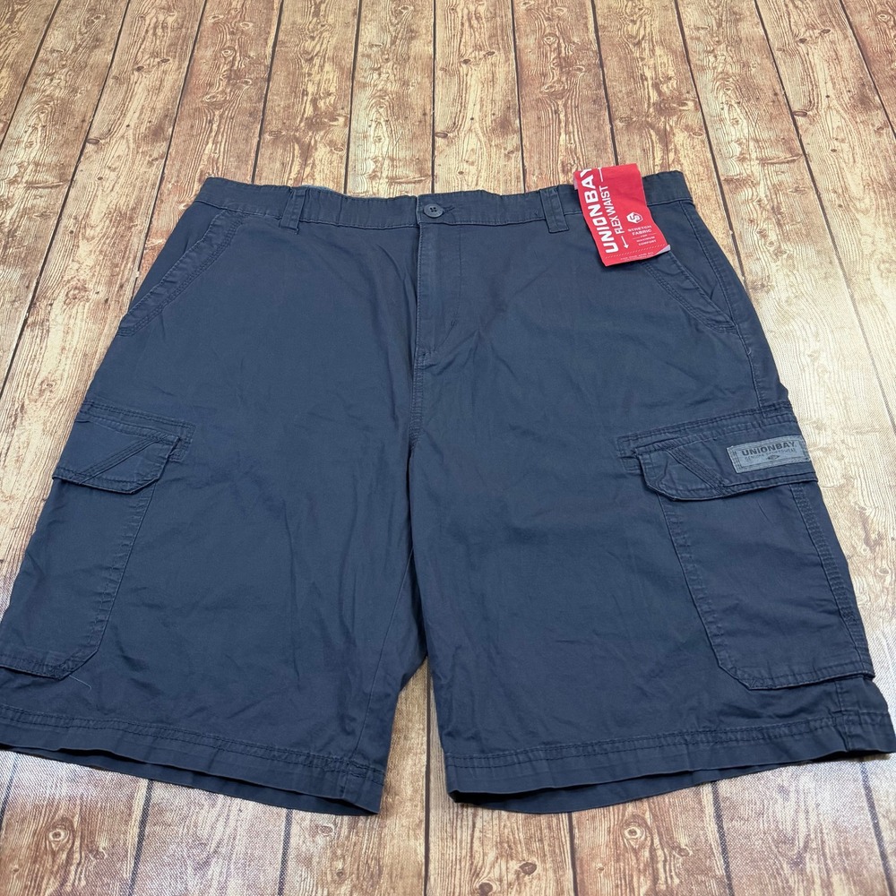 Unionbay Flex Waist Cargo Shorts Mens 42 Navy Blue Stretch Cotton